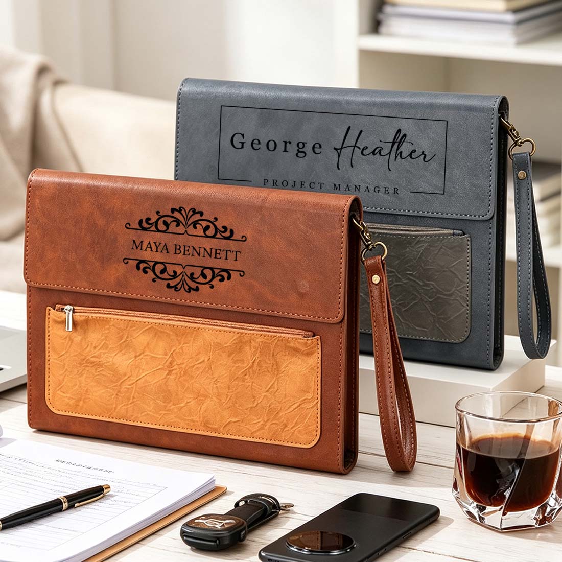 Leather Document Bag File Folder File Holder Thickened Document Bag Office Storage Bag Large Capacity