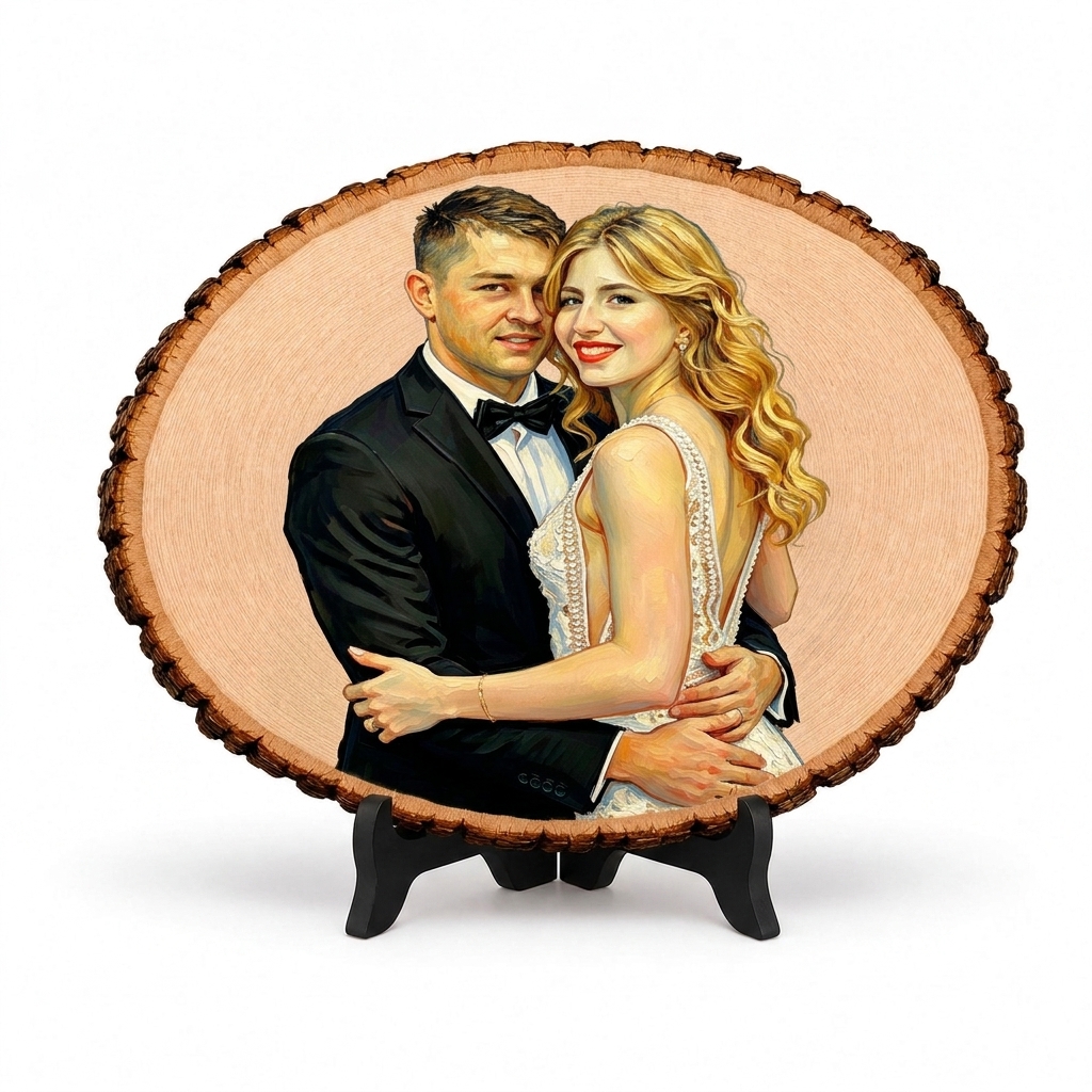 Personalized Painting Photo Engraving Basswood Keepsake Custom Photo Art on Wood Slice Engraved Log Slice Gift for Couple Photo Gift for Her Him