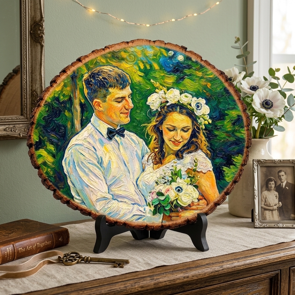 Personalized Painting Photo Engraving Basswood Keepsake Custom Photo Art on Wood Slice Engraved Log Slice Gift for Couple Photo Gift for Her Him