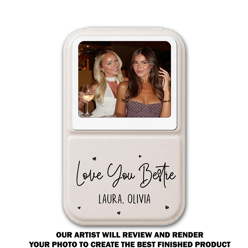 Personalized Bestie Pocket Leather Mirror with Names Best Friend Photo Mirror Custom Unique Bestie Gift Bridesmaid Gift Wedding Bride Gift