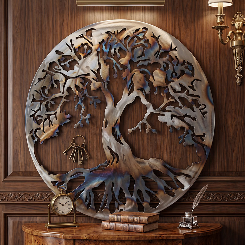 Tree of Life Metal Wall Art Wall Decor Family Metal Tree Round Tree Sign Cut Out Metal Wall Sign Wall Hanging Interior Family Gift Houswarming Gift