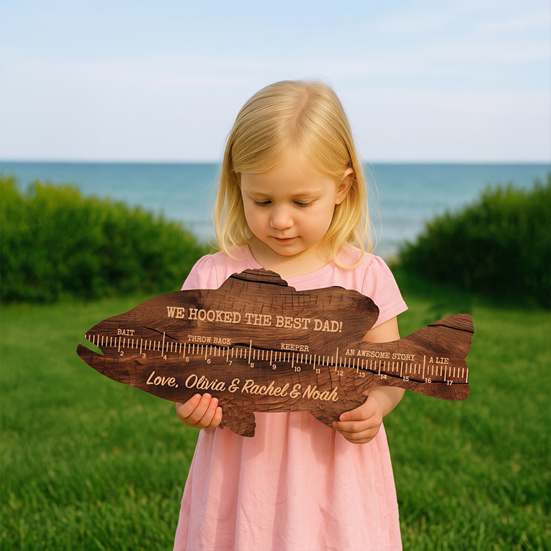Personalized Fish Ruler for Dad with Kids Name Engraved Custom Fishing Gift for Dad Funny Fish Ruler for Dad Gift for Grandpa Fishing Buddy Gift