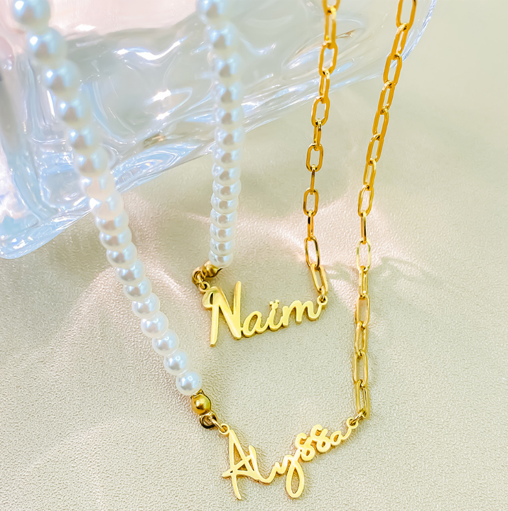 Personalized Pearl Name Necklace for Her Girlfriend Valentine's Day Gift Delicate Pearl & Paperclip Chain Necklace Anniversary Name Jewelry Necklace for Women Birthday Gift for Women