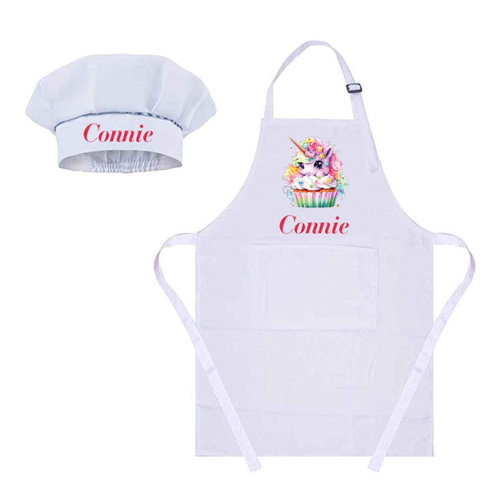 Personalized Kids Chef Apron and Hat Set Custom Name Colorful Gift for Kids