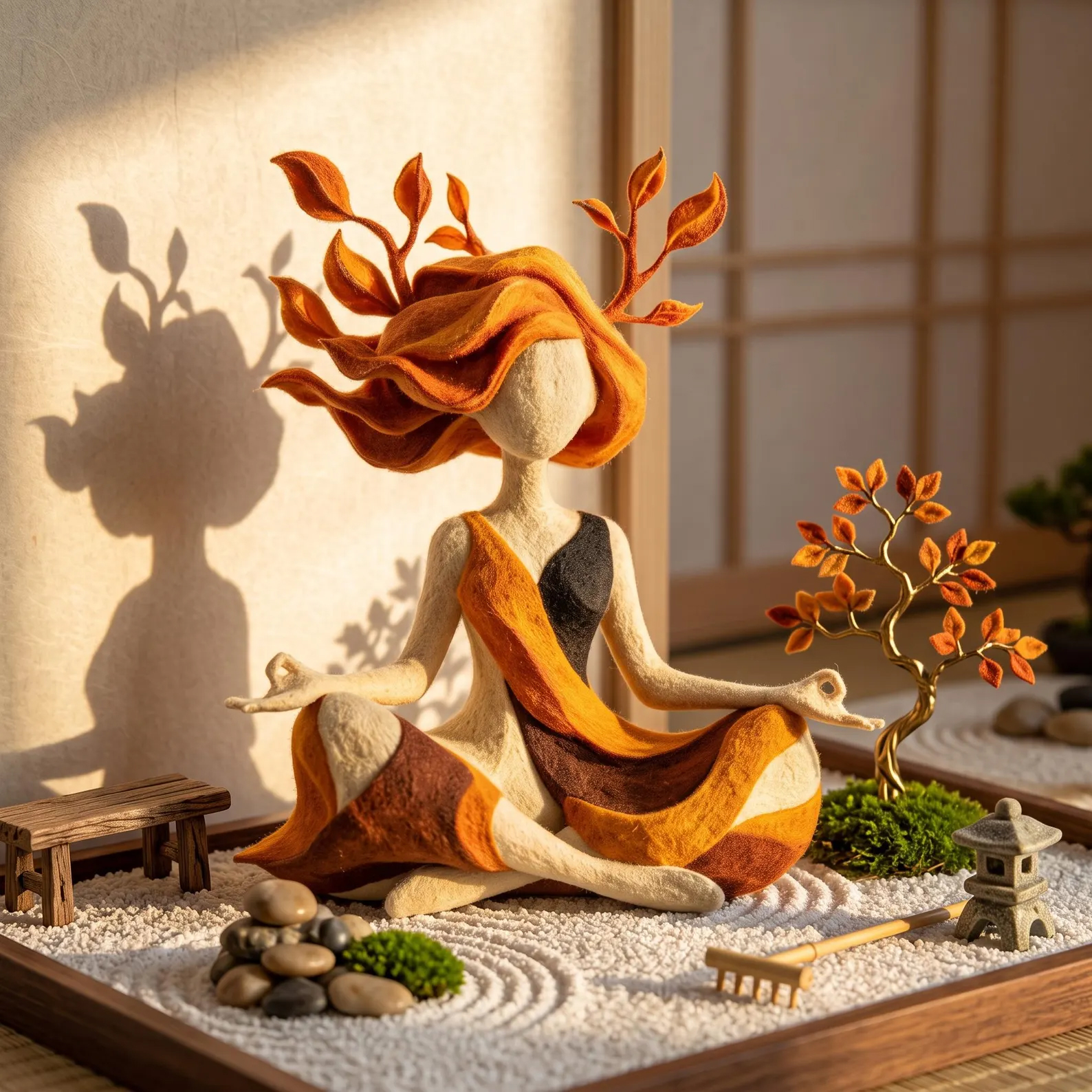 Earth Goddess Yoga Sculpture Meditating Forest Nymph Statue Felt Art Ornament Spiritual Room Decor Gift For Yoga Lovers