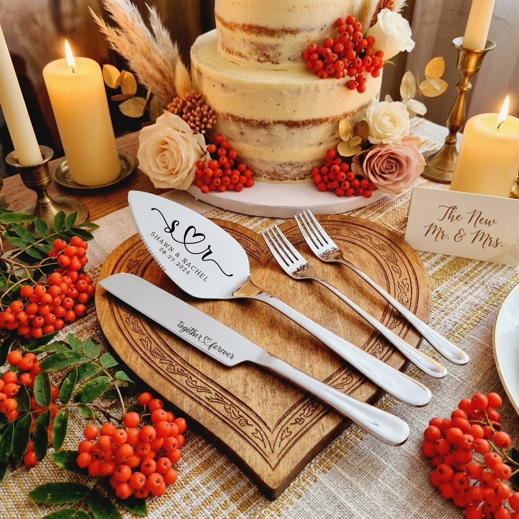 Personalized Wedding Cake Serving Set, Engraved Stainless Steel Knife & Server, Marriage gift