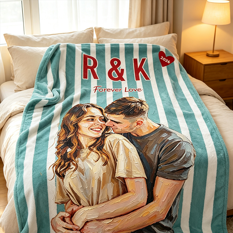 Personalized Painting Couple Photo Blanket Custom Photo Throw Blanket Gift 