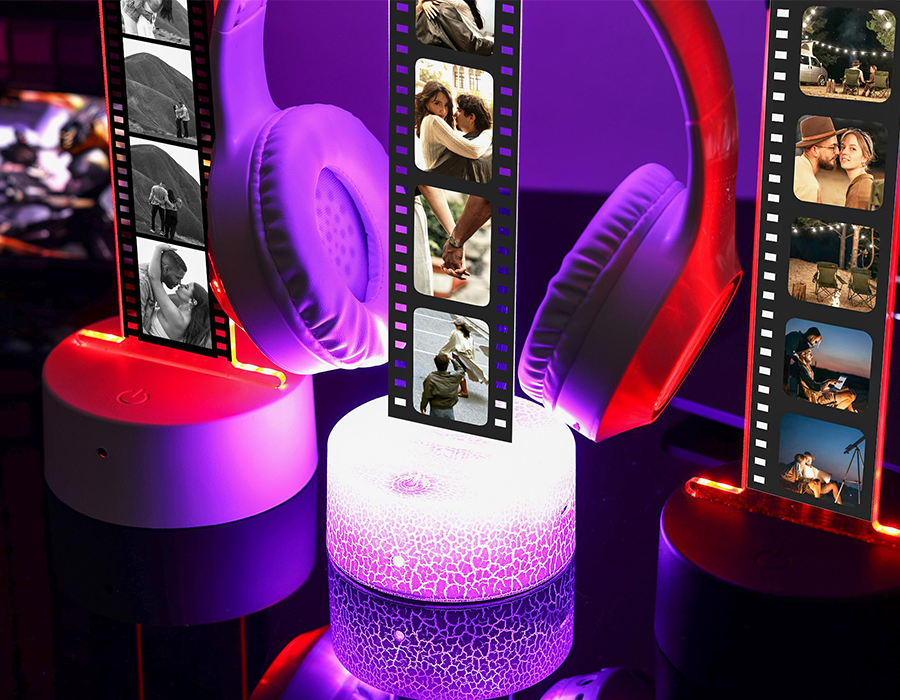 Personalized LED Headphone Stand with Lights,RGB Light Headset Holder,Custom Headphone Display with Photos,Gift for Boyfriend 