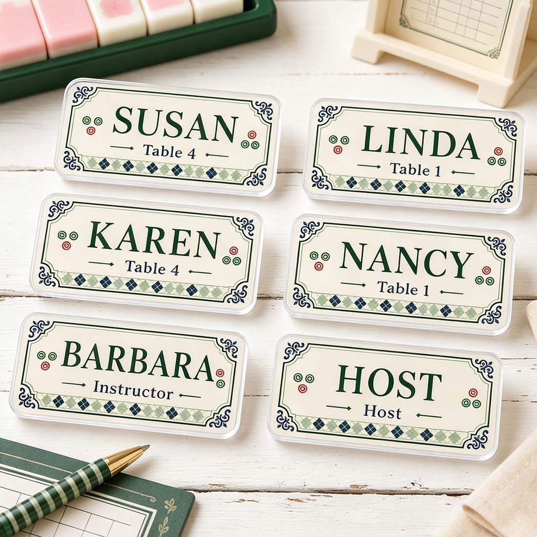 Personalized Mahjong Name Tag, Custom Acrylic Game Party Badge Magnetic Back