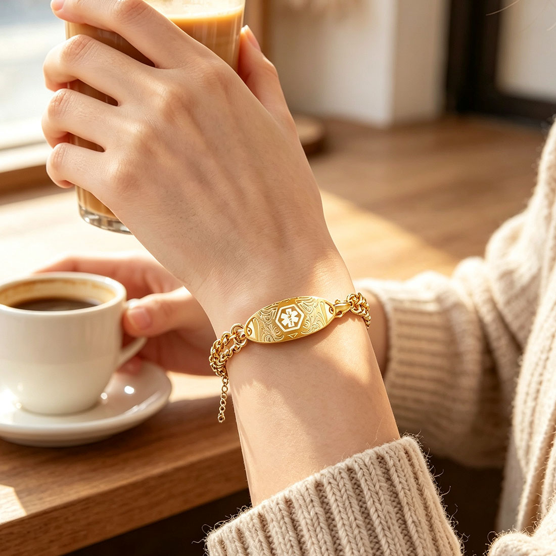 Personalized Adjustable Medical Alert ID Emergency Multi-Layer Bracelet with Engraved Text Gift for Allergy Diabetic Women