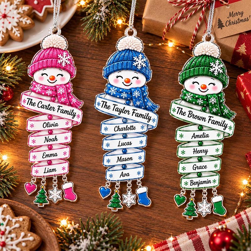 Personalized Snowman Family Acrylic Ornament Custom Family Name Christmas Keepsake 2026 Snowman Kids Ornament Family Holiday Gift