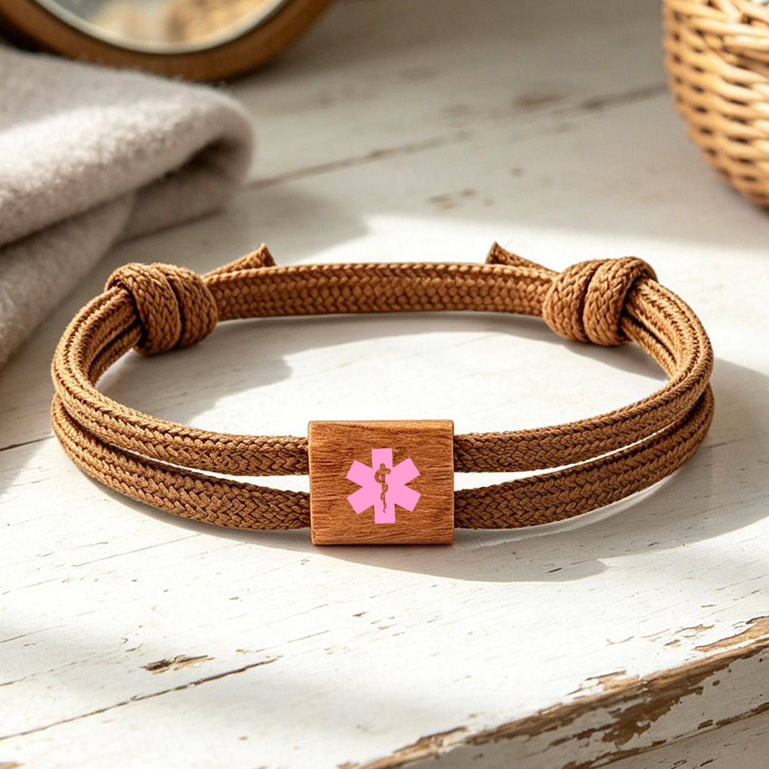 Personalized Star of Life Medical Alert ID Bracelet Emergency Nylon Rope Care Gift for Breast Cancer Woman
