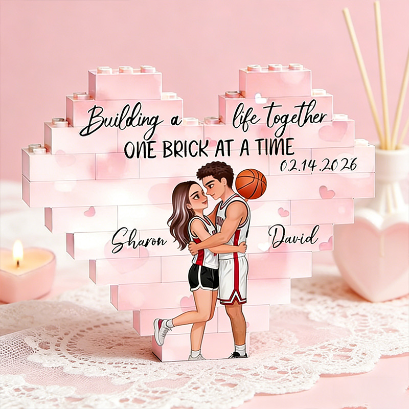 Personalized Basketball Couple Heart Building Block Building a Life Together One Brick at a Time  with Custom Names and Date Valentine's Day Gift