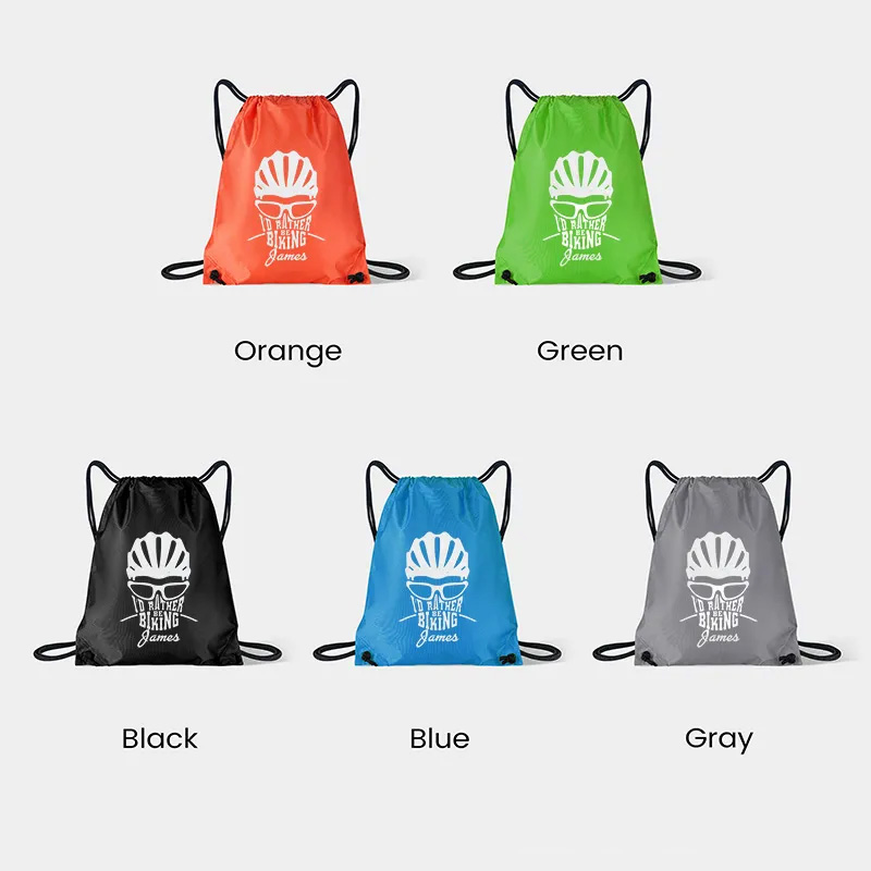 Personalized Drawstring Bag about Id Rather Be Biking Sports Backpack Bags Biker Typography Graphic Eco Friendly Tote Bag Bike Enthusiast Gift