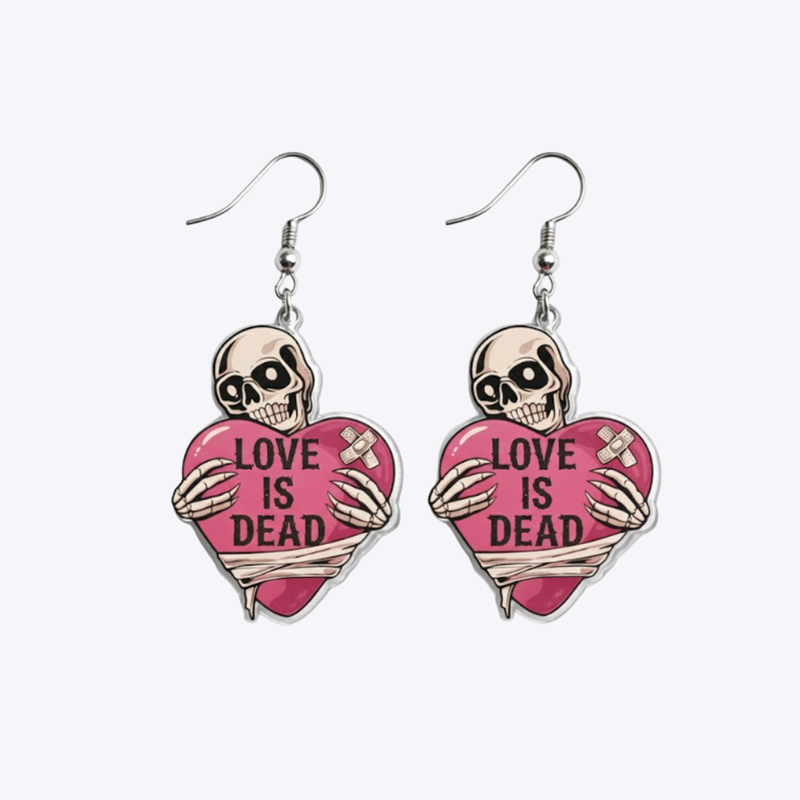 Personalized Acrylic Skull Heart Statement Earrings Dark Sweet Goth Style with Customizable Text for Edgy Fashion Fans