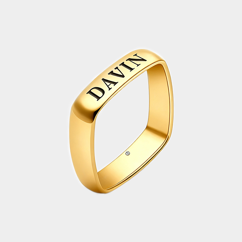 Personalized Sterling Silver Square Ring with Birthstone and Engraved Name Unique Custom Sterling Silver Jewelry