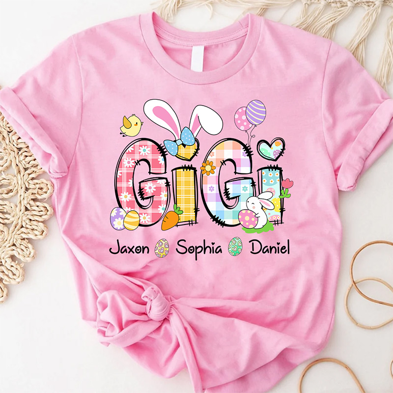 Personalized Bunny Easter Gigi Custom Gigi And Grandkids T-Shirt Gift for Grandma