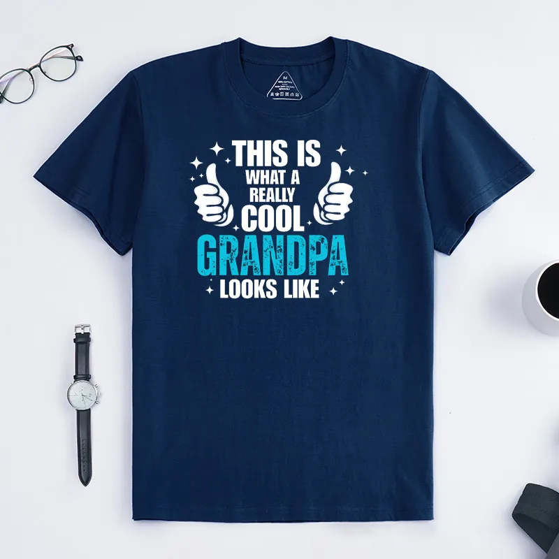 Personalized Grandpa T-Shirt Custom This Is What a Really Cool Grandpa Looks Like Gift for Grandfather Father's Day Birthday Comfortable Cotton Shirt
