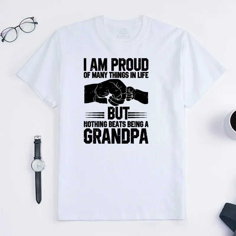 Personalized Grandpa T-Shirt Custom I Am Proud Nothing Beats Being a Grandpa Gift for Grandfather Father's Day Birthday Comfortable Cotton Shirt