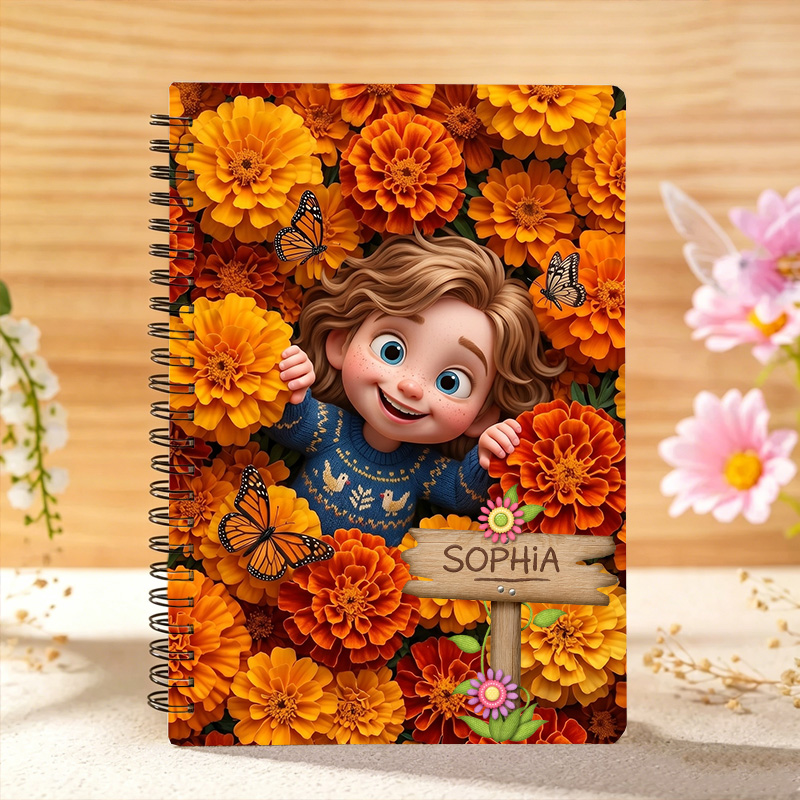 Personalized Cute Cartoon Girl Birth Flower Custom Name Notebook for Children