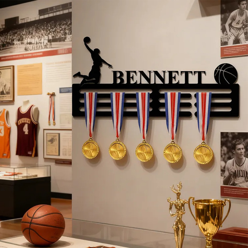 Personalized Basketball Medal Holder with Custom Name and Player Design
