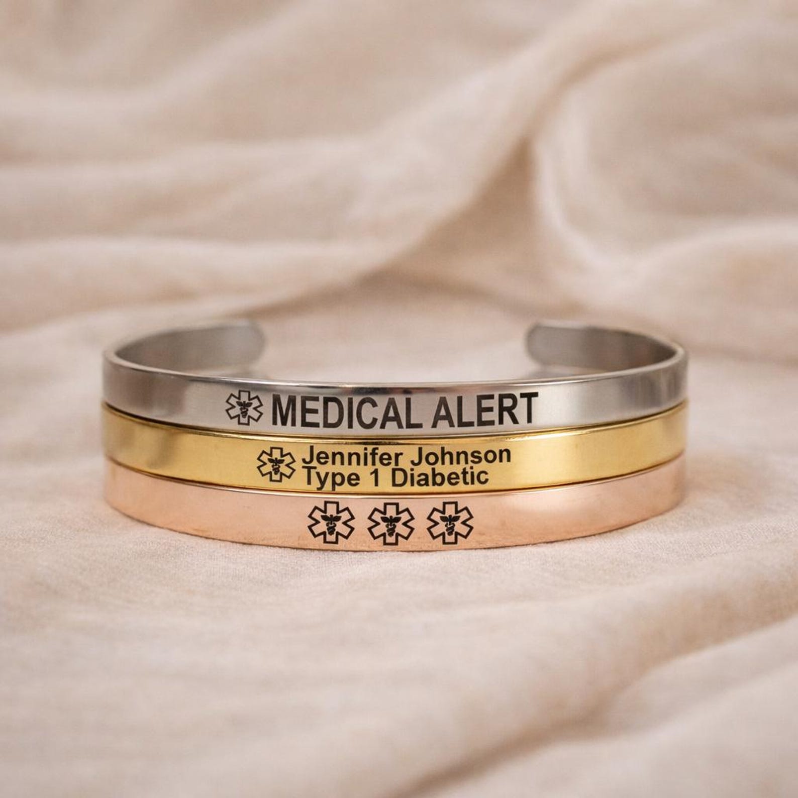 Personalized Type 1 Diabetes Medical Alert women Bracelet, Personalized Emergency Medic Conditions ID Jewelry