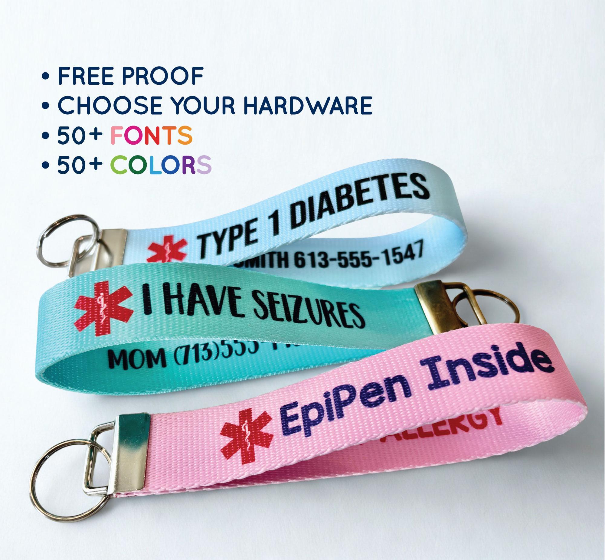 Personalized Type 1 Diabetes Cardiac Patient – On Blood Thinners Medical Alert Keychain Wristlet | Personalized Medical ID Wristlet | Epilepsy Diabetes Allergy Emergency Key Fob