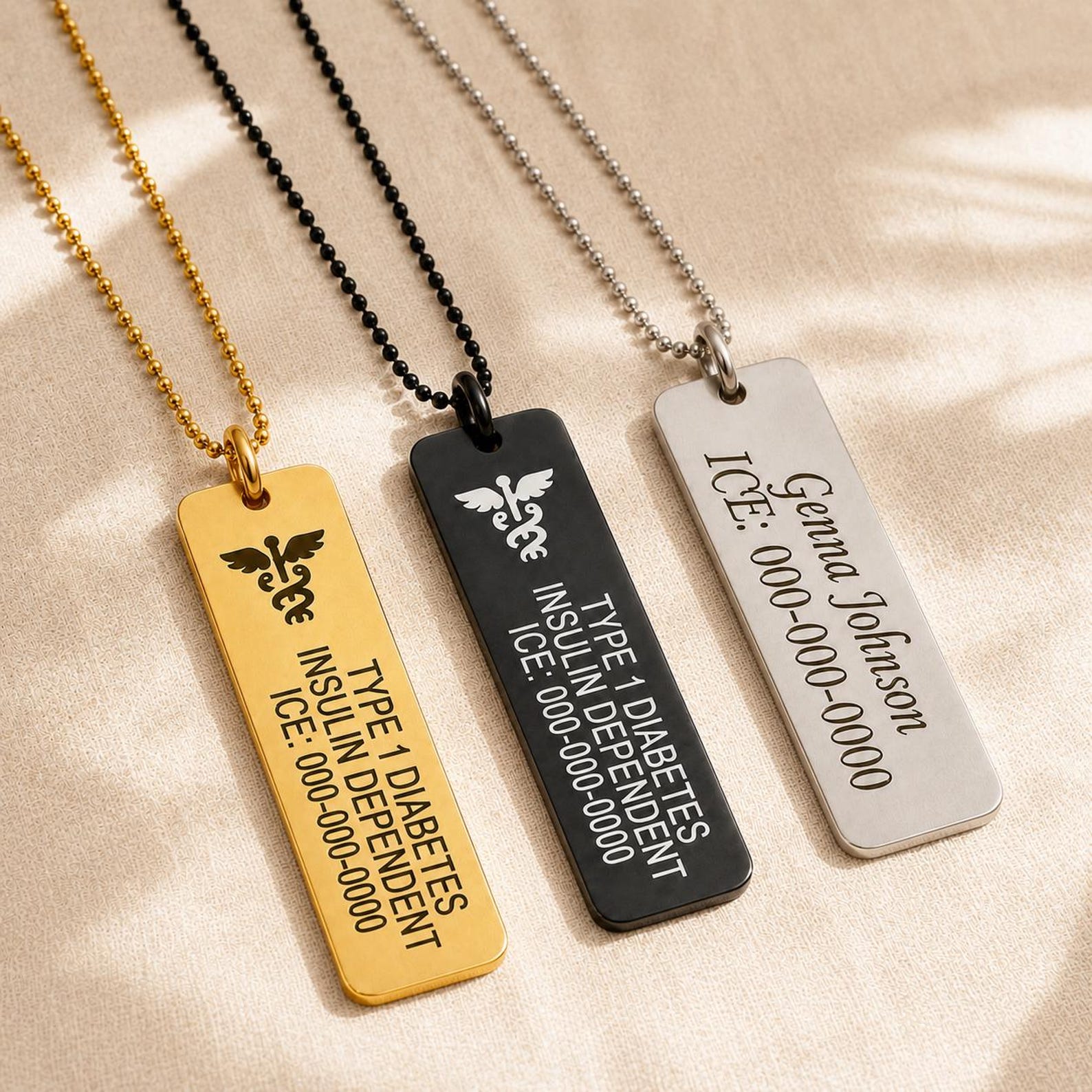 Personalized Type 1 Diabetes Medical ID Bar Necklace, Stainless Steel Engraved Alert Jewelry