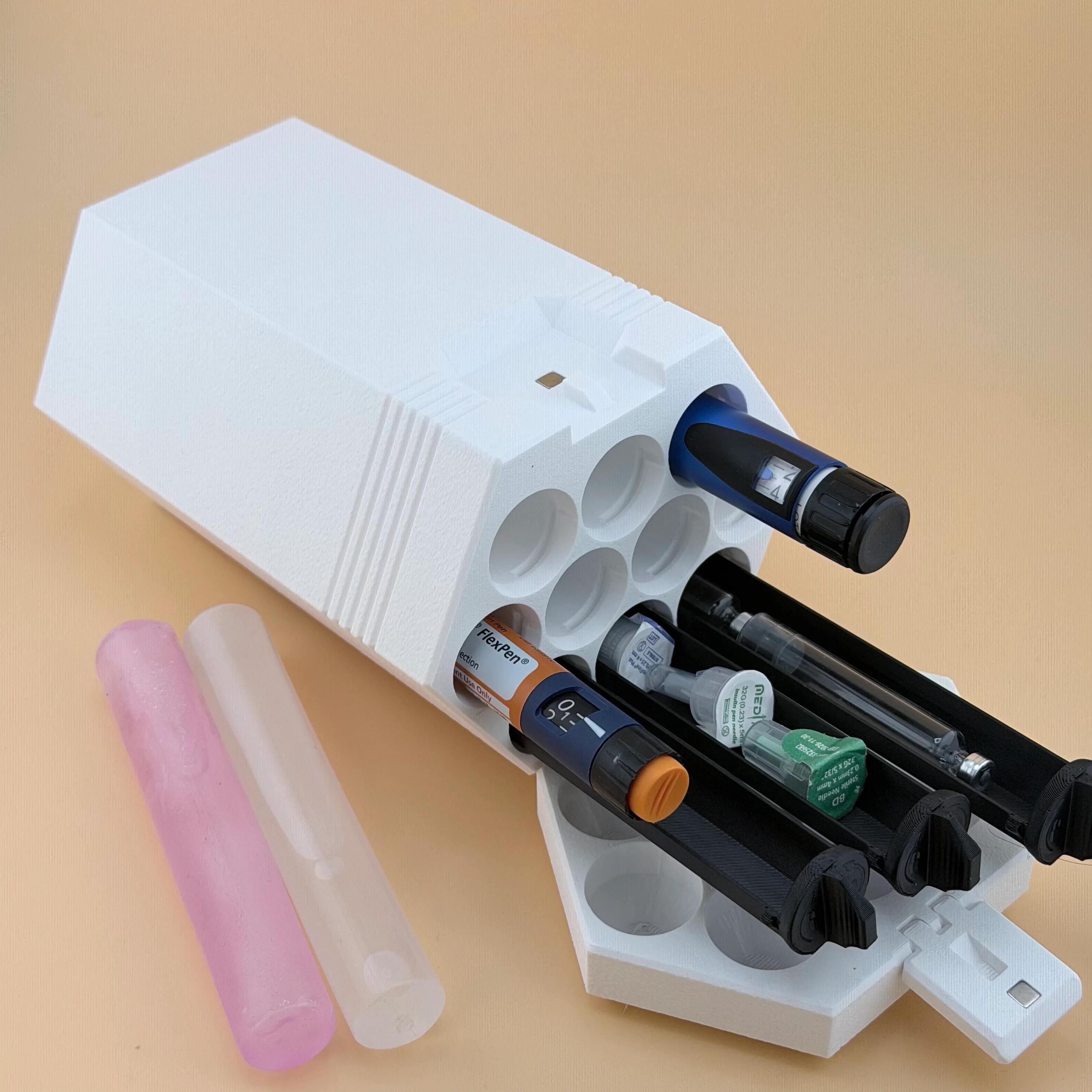 3D Printed Travel Case - 2/5/7/10 Slot Organizer for Insulin Pens, Peptide Pens, Needle Tips or Ice Packs