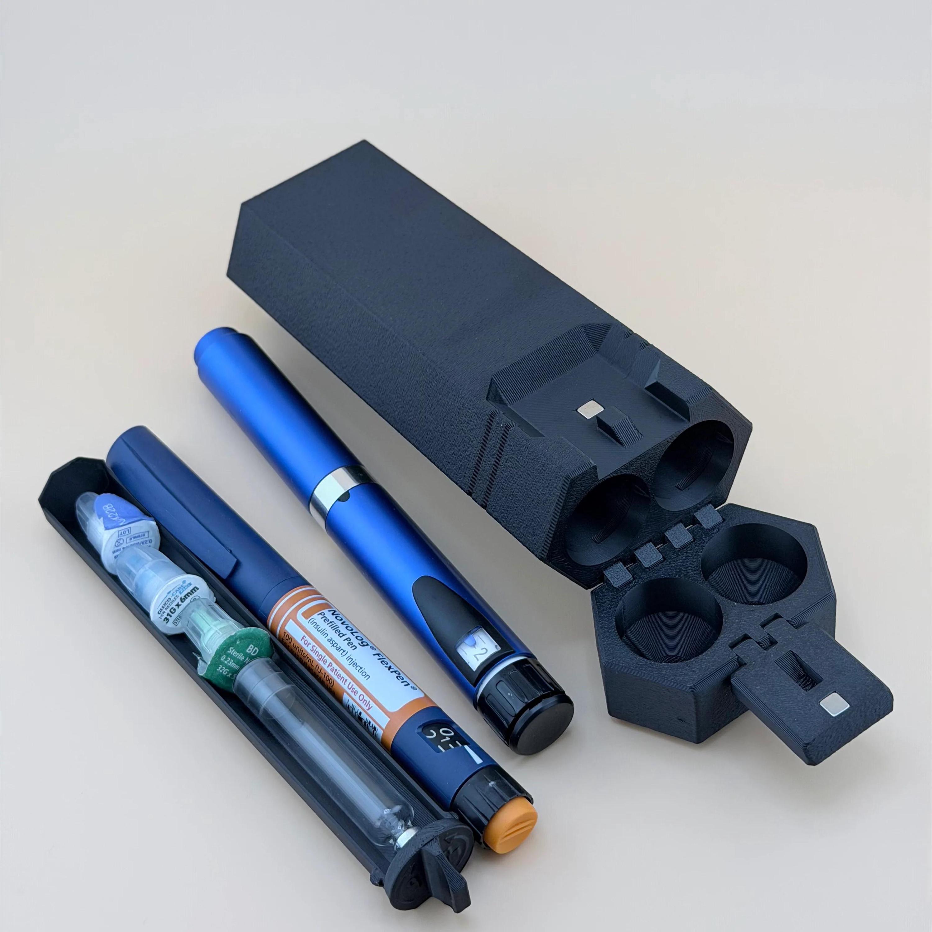 3D Printed Travel Case - 2/5/7/10 Slot Organizer for Insulin Pens, Peptide Pens, Needle Tips or Ice Packs