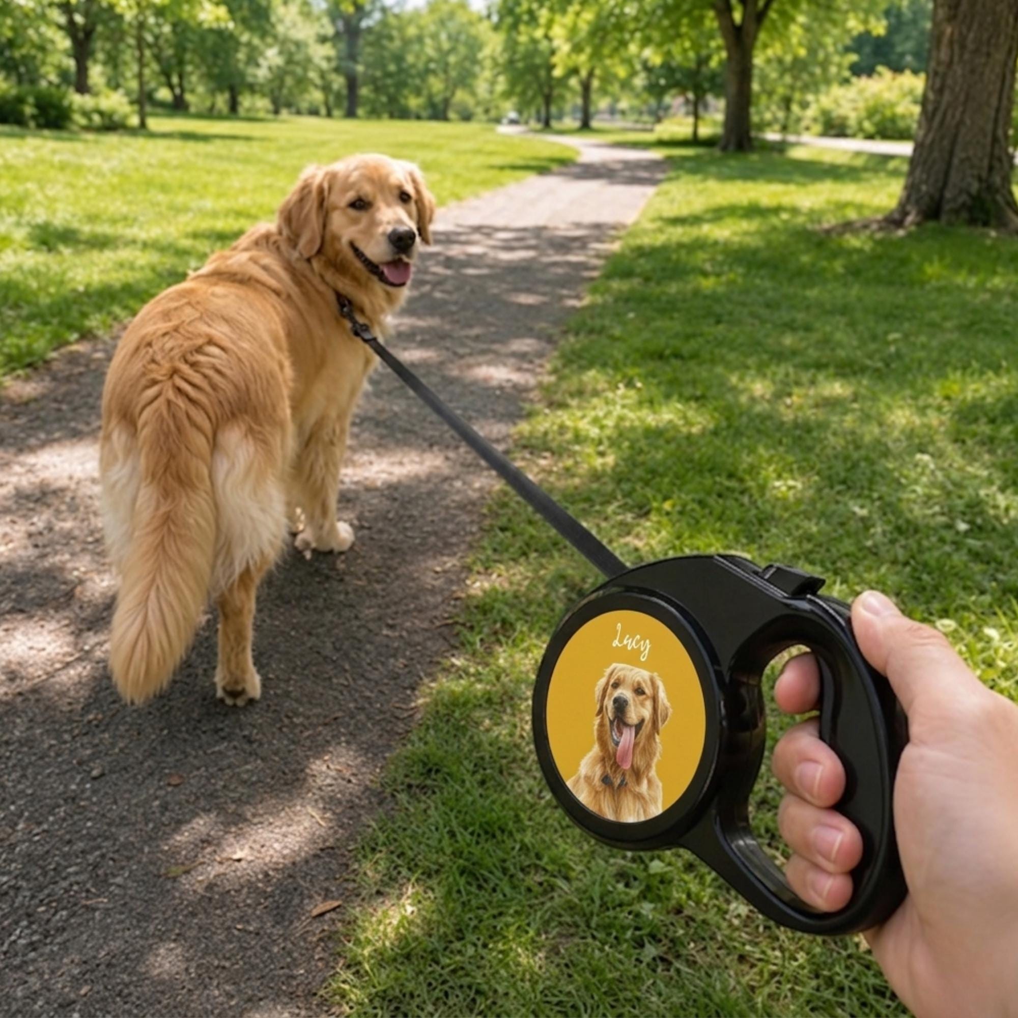 Personalized Pet Photo Dog Leash | Personalized Name Retractable Leash for Small to Medium Dogs