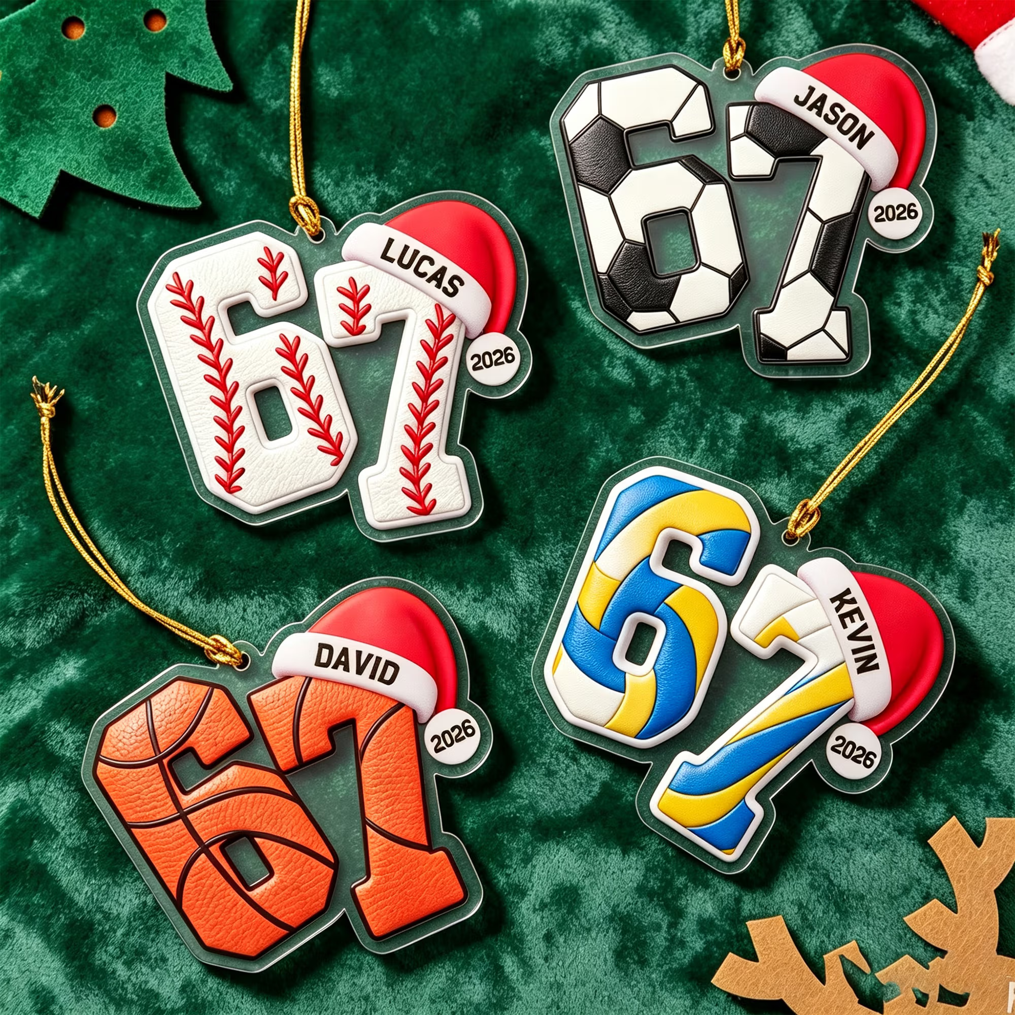 Personalized 67 Baseball Basketball Acrylic Sports Christmas Ornament with Name Christmas Gift for Sports Lovers