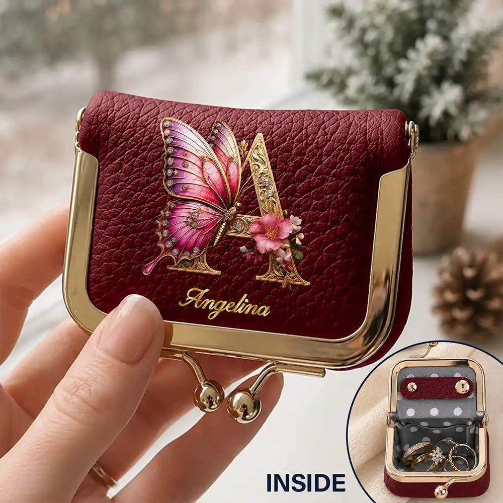 Personalized Monogram Flower Butterfly Jewelry Box with Name Gift For Her - Personalized Kiss Lock Jewelry Case
