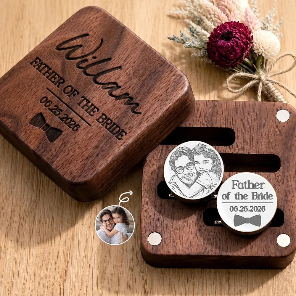 Personalized Photo Pencil Sketch Father Of Bride Groom Team Groom Wedding Favors - Personalized Circular Cufflinks