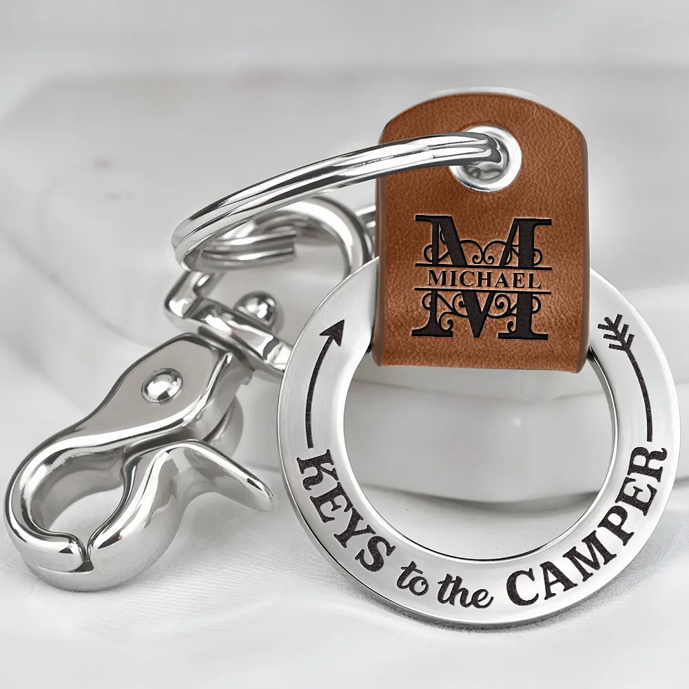 Personalized Keys To The Camper Monogram Initial Leather Coordinates Keychain