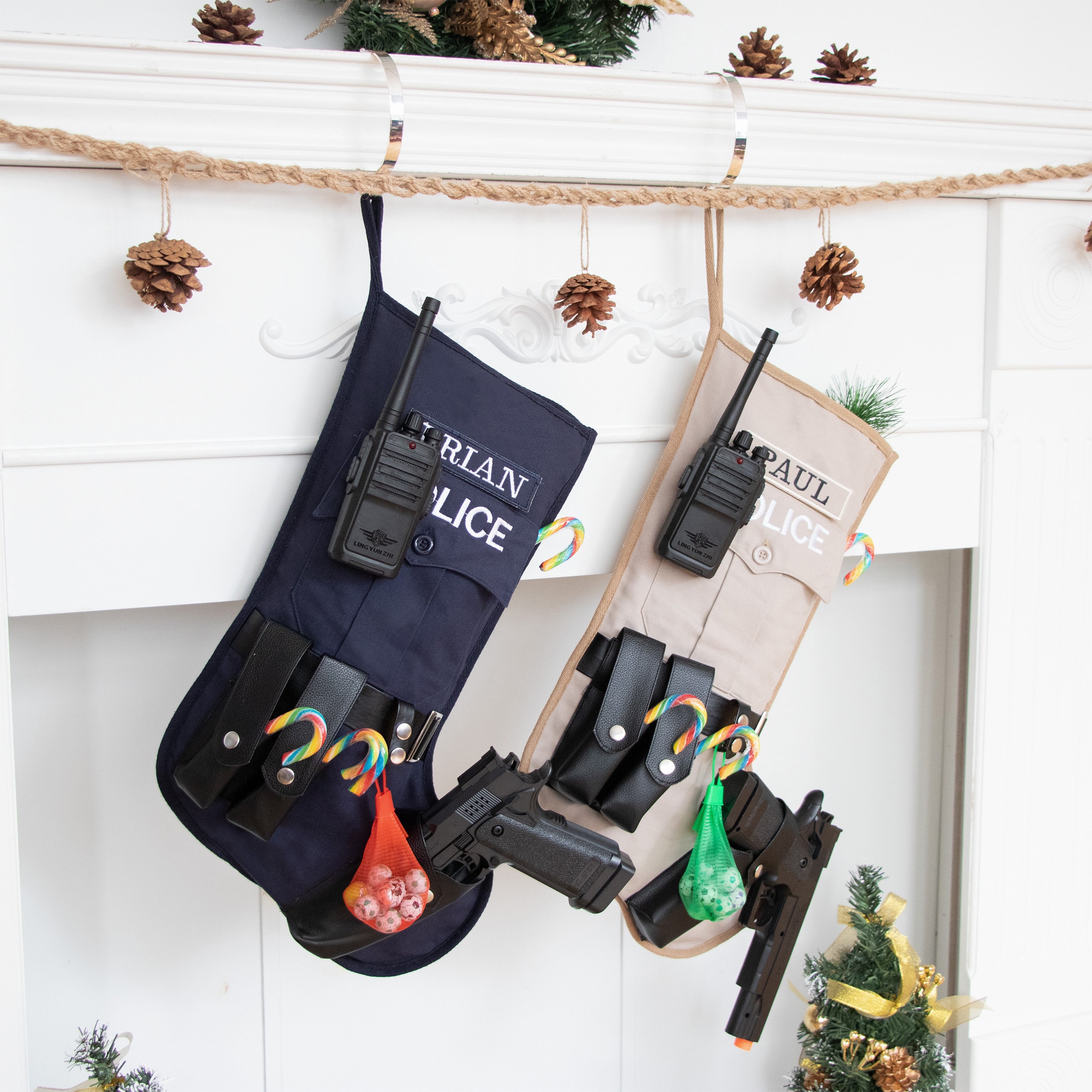 Personalized Christmas Stockings for Police Holiday Stockings with Name for Family Stocking Christmas Decoration Custom Stocking for Sheriff