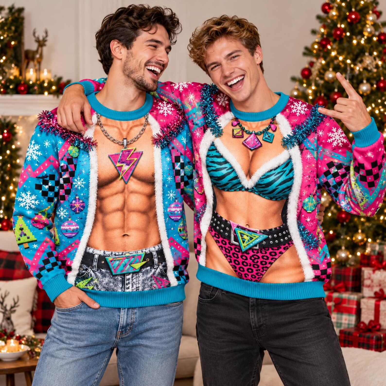 Personalized Ugly Christmas Sweater, Funny 3D Muscle Sweatshirt, Novelty Holiday Pullover