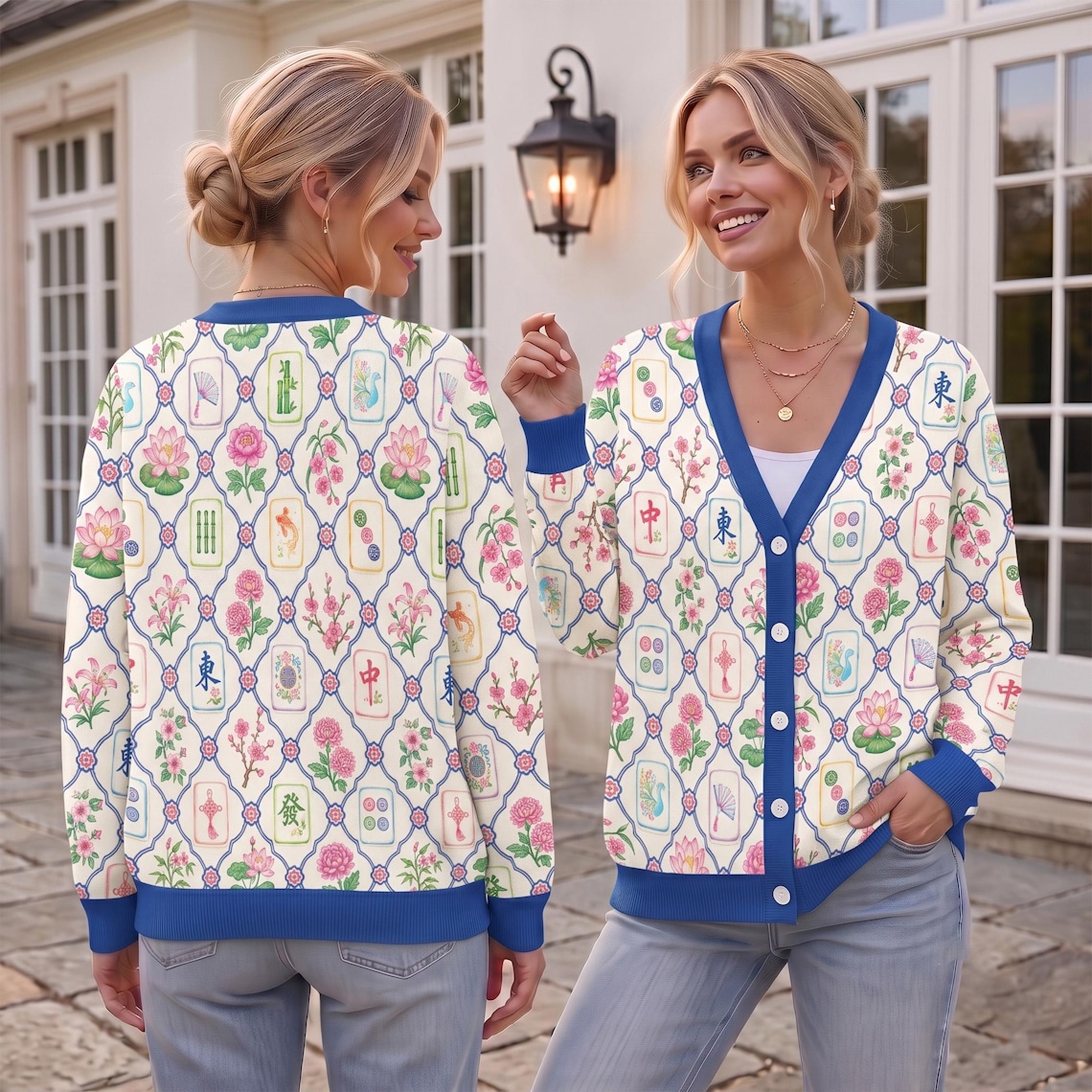 Mahjong Cardigan, Custom Name Knitted Sweater, Mahjong Lover Gift, Game Night Outfit
