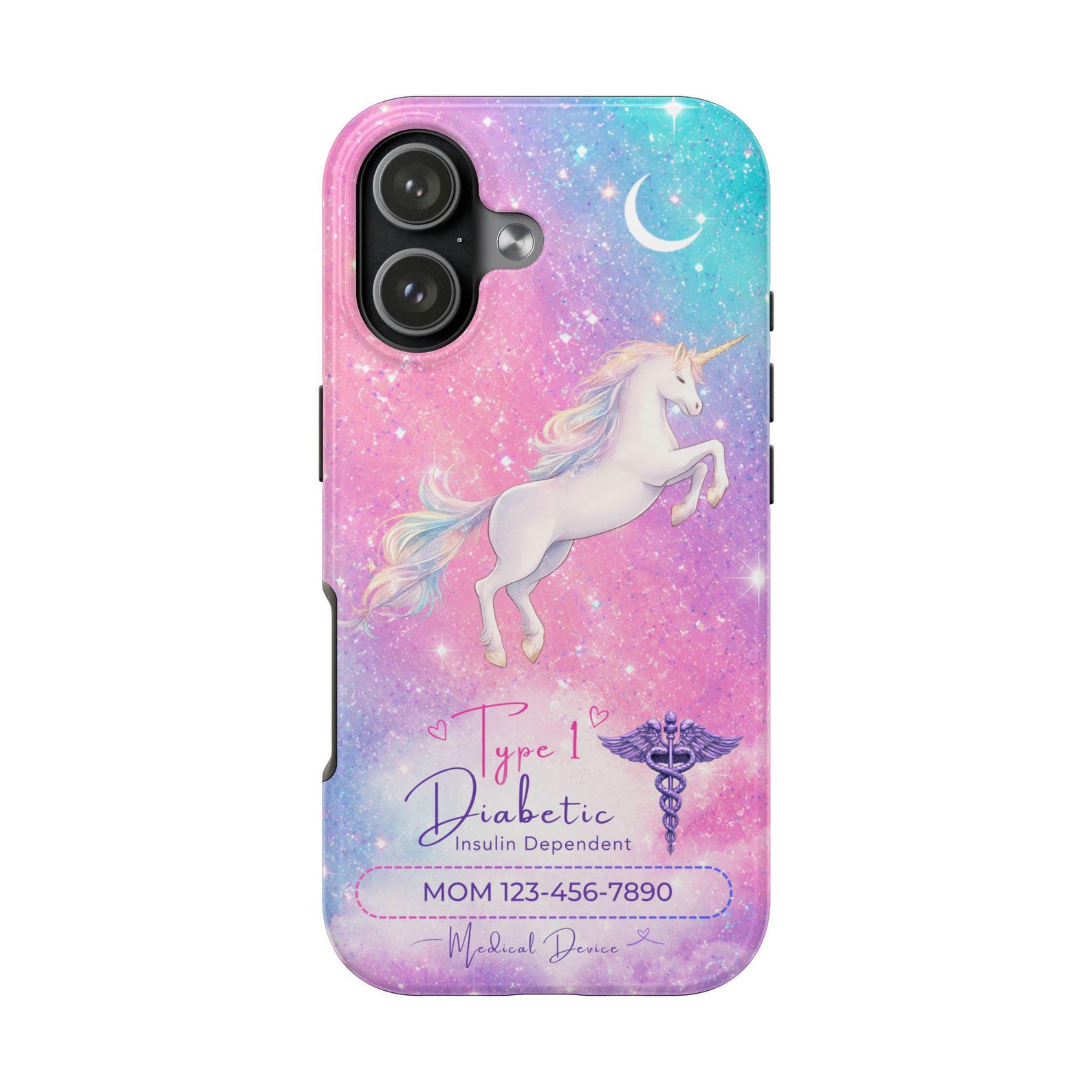 Personalized Type 1 Diabetic Phone Case, Insulin Dependent Medical Alert, Customizable Medical Device