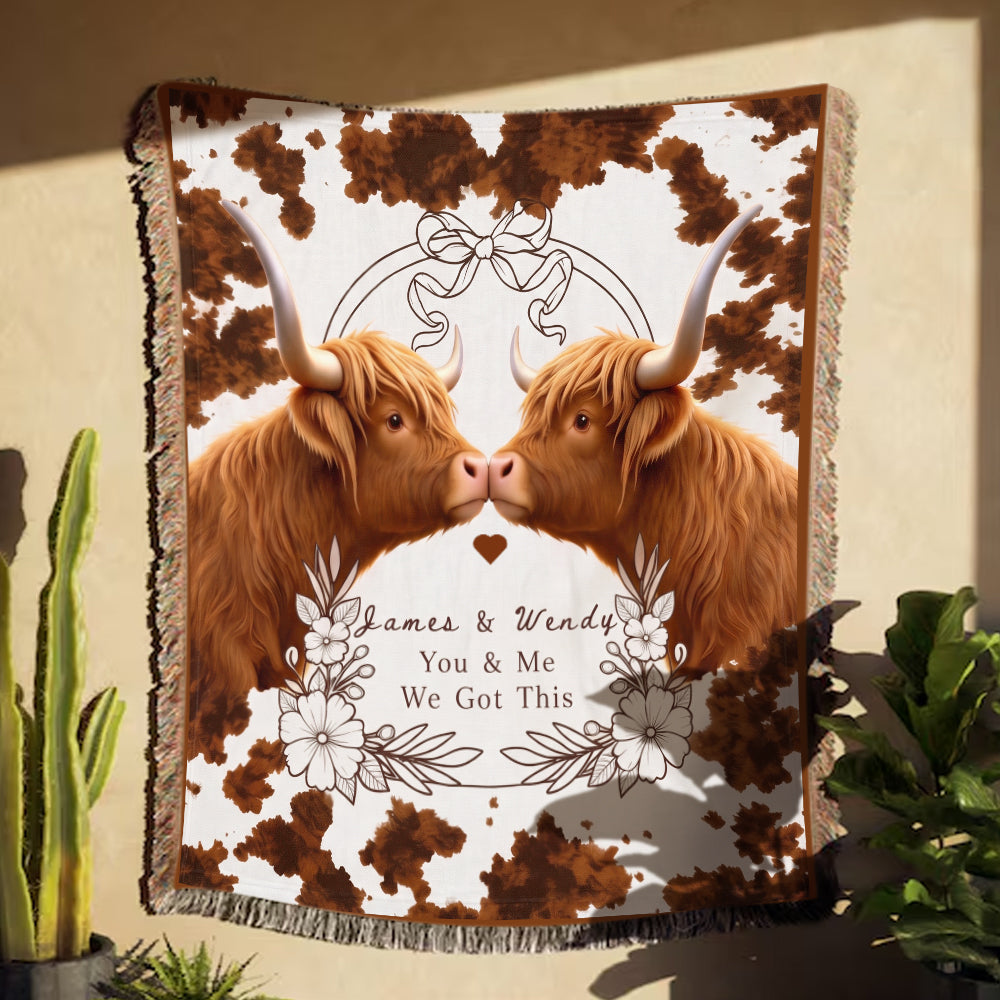 Personalized You & Me We Got This Highland Cow Woven Blanket