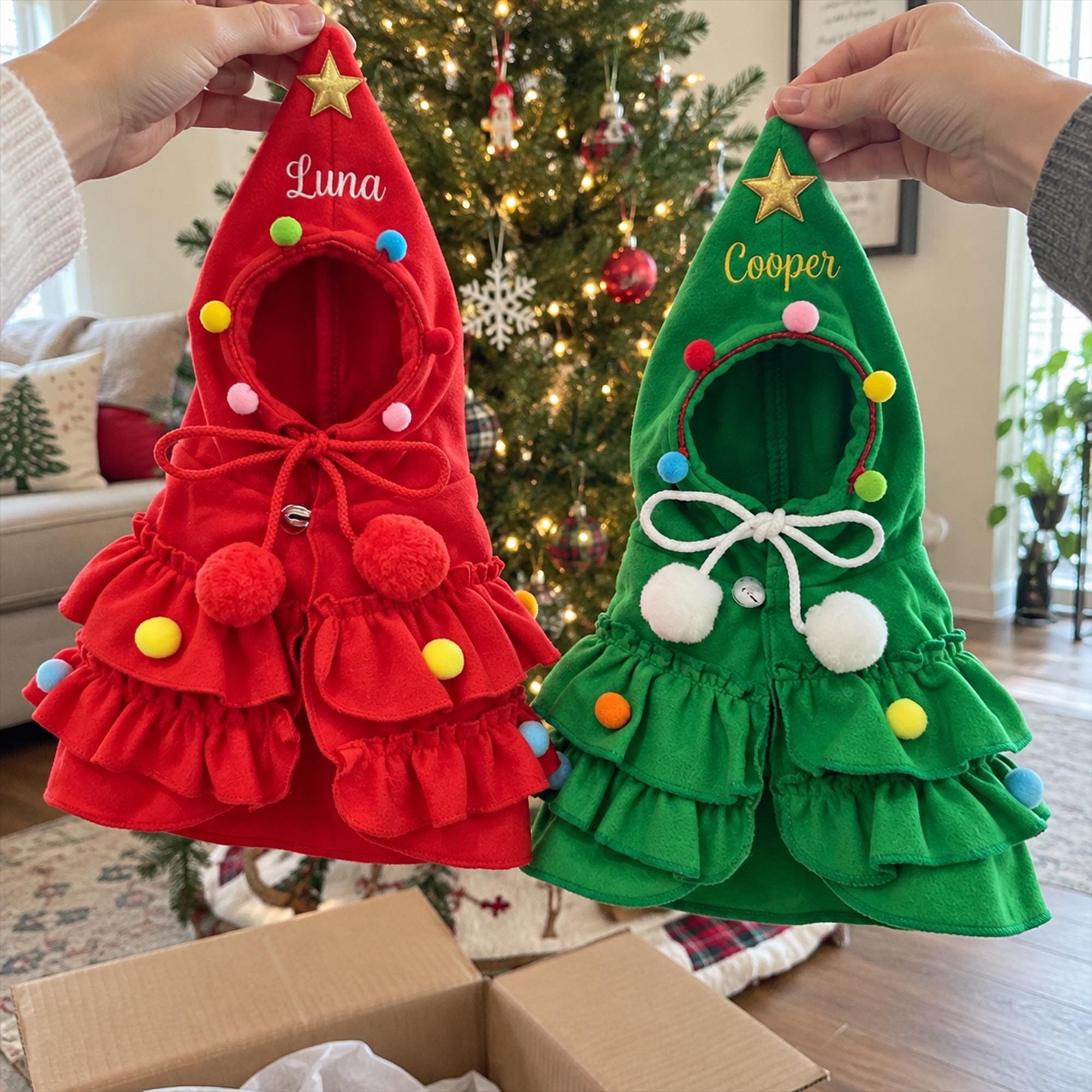 Personalized Christmas Tree Design Cat Small Dog Pet Cape with Embroidery Name Christmas Gift for Pet Owners Lovers