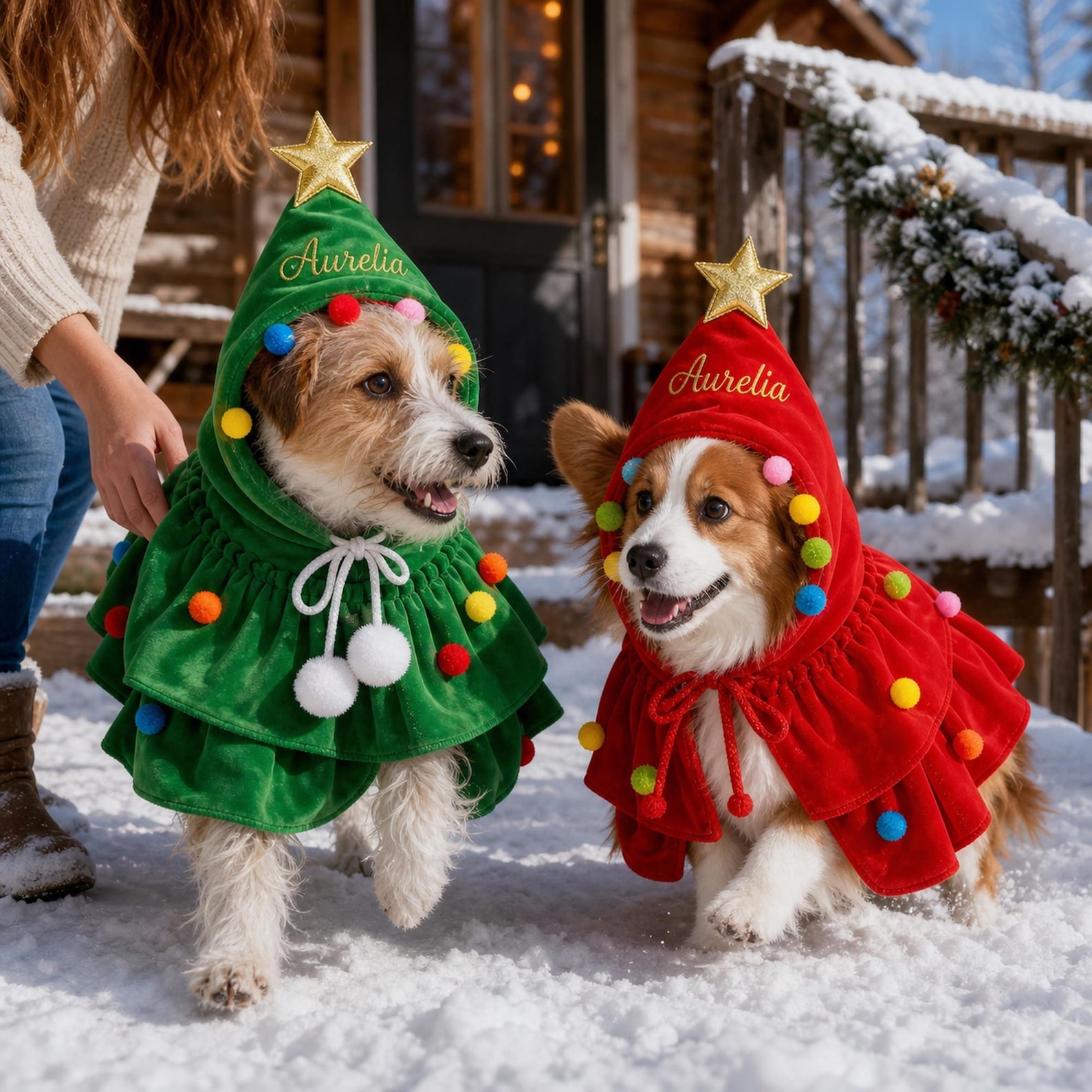 Personalized Christmas Tree Design Cat Small Dog Pet Cape with Embroidery Name Christmas Gift for Pet Owners Lovers