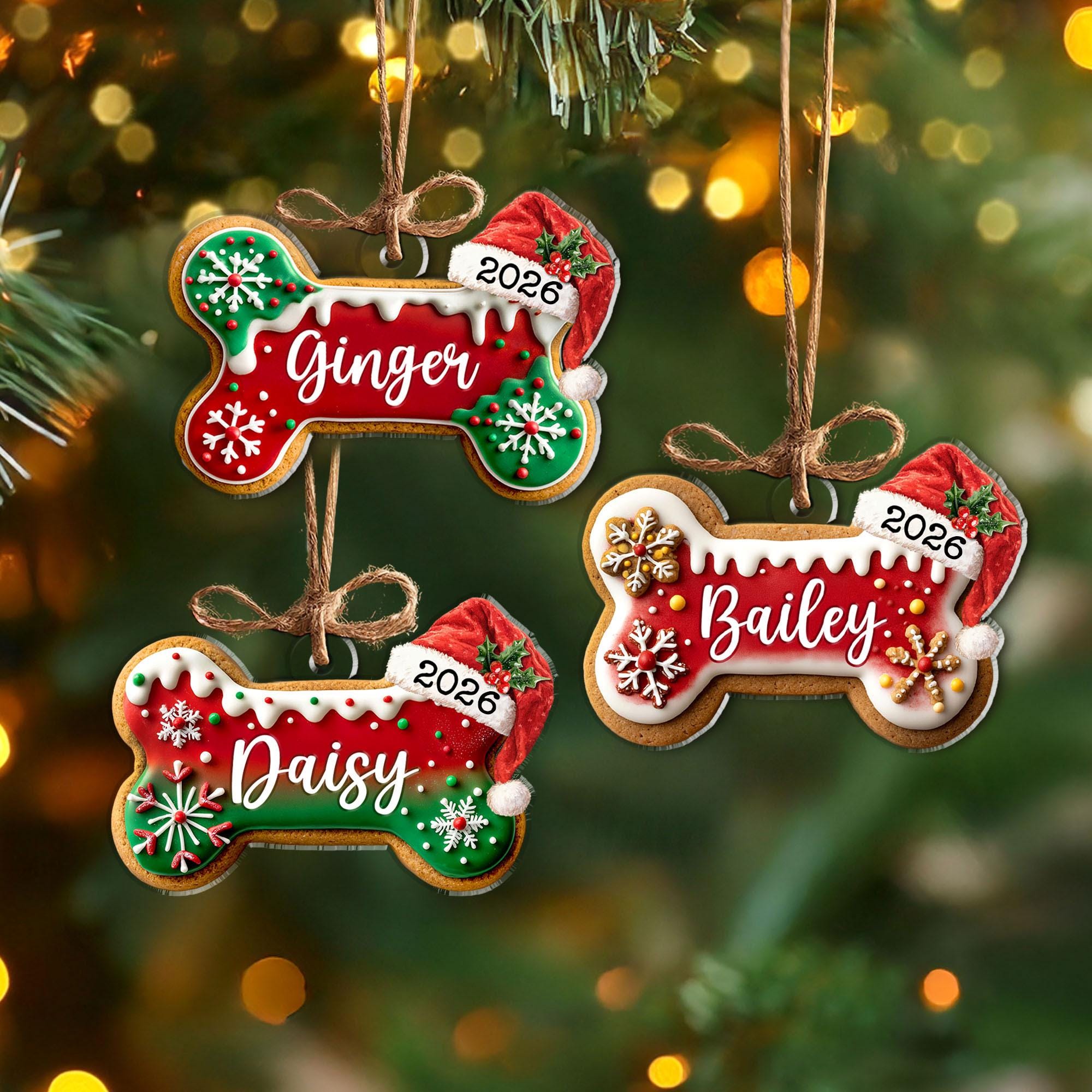 Personalized Dog Bone Gingerbread Christmas Ornament, Custom Dog Ornament, Pet Ornament, Dog Lover Gift, New Dog Ornament, Christmas Decor