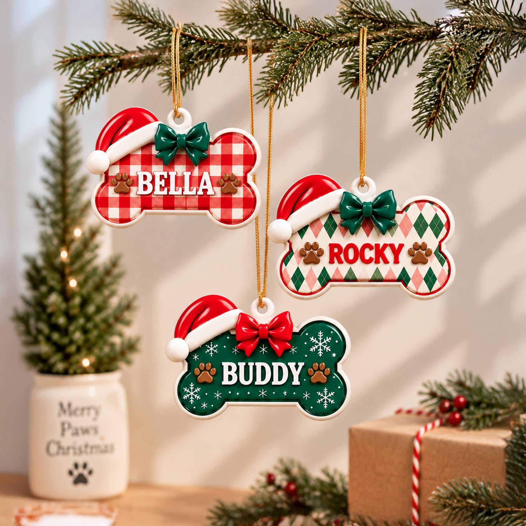 Personalized Dog Bone Ornament, New Puppy Ornament, Dog's First Christmas Ornament, Dog Memorial Keepsake, Dog Lover Gift, Holiday Decor