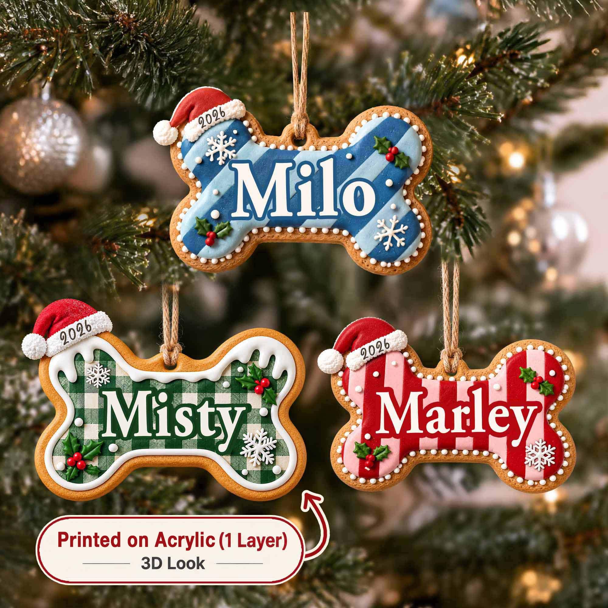 Personalized Dog Bone Christmas Ornament, Custom Pet Ornament, Dog Christmas Gift, Dog Lover Gift, New Puppy Gift, Christmas Tree Decor
