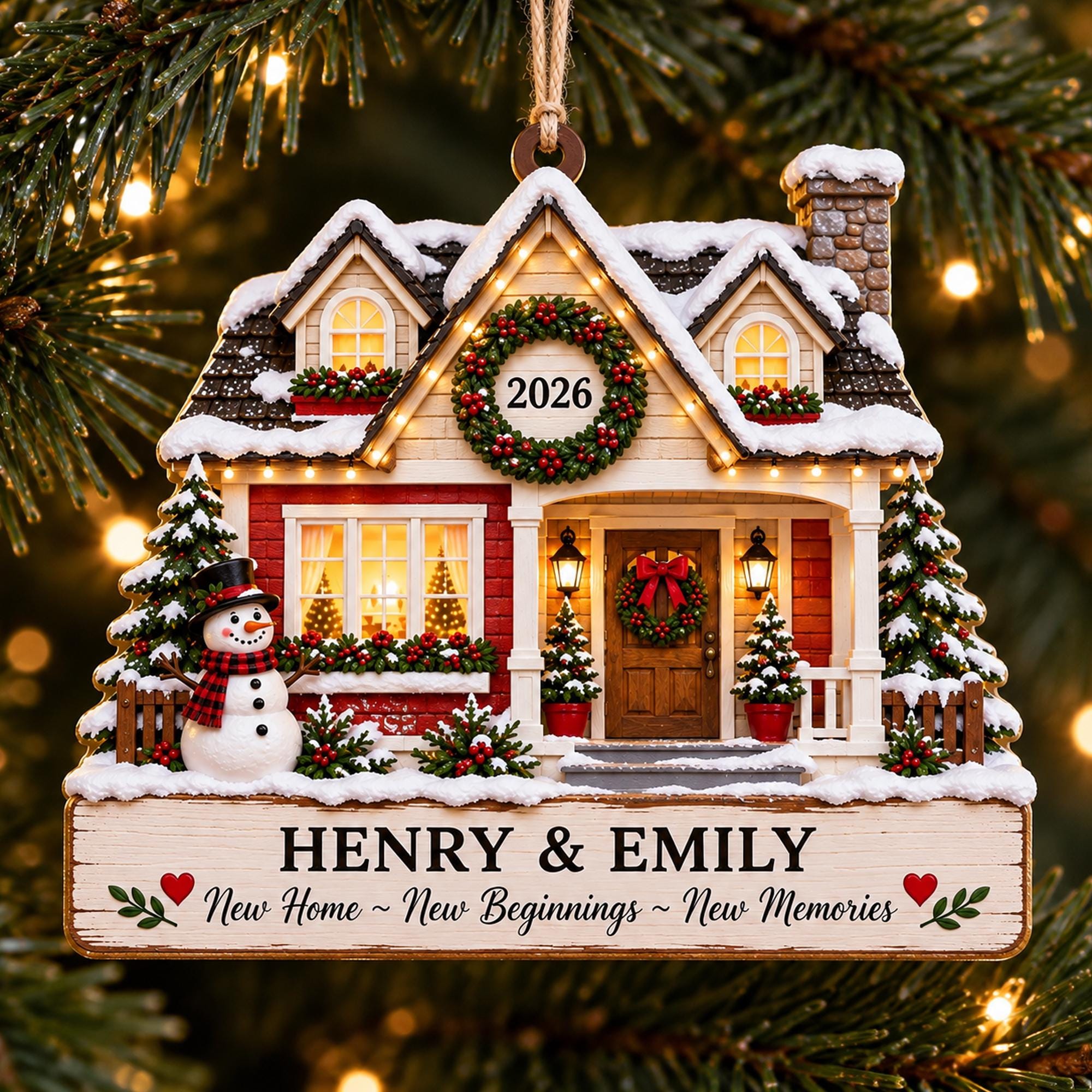 Personalized New Home Christmas Wood Ornament 2026, Custom Couple Names New House Ornament, First Christmas in New Home Gift