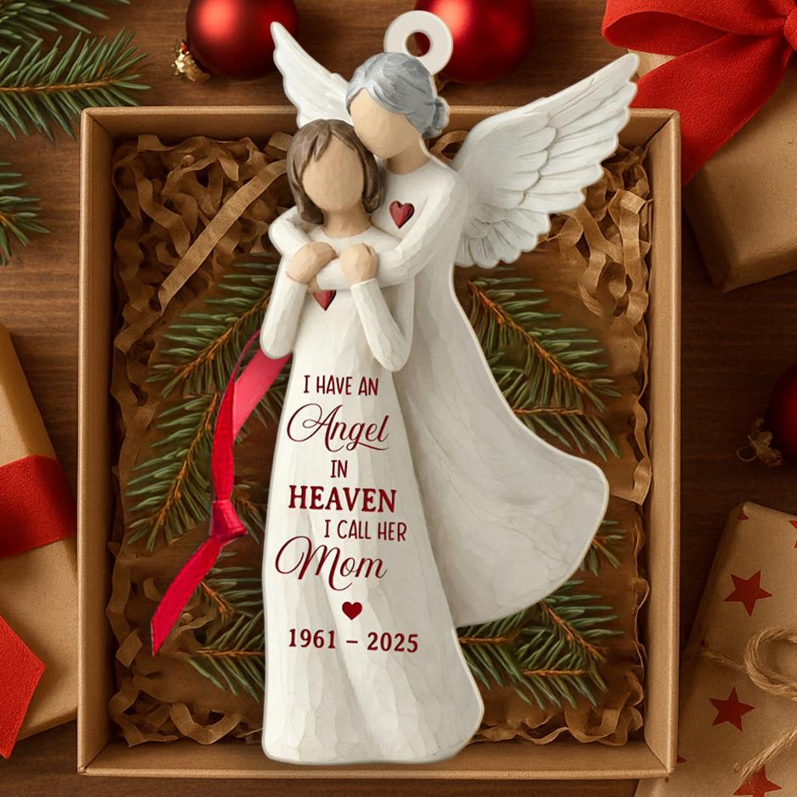 Personalized Memorial Ornament, Custom Christmas Angel In Heaven Dad Mom Loss Ornaments, Remembrance Keepsake, Loss of Parents Gift