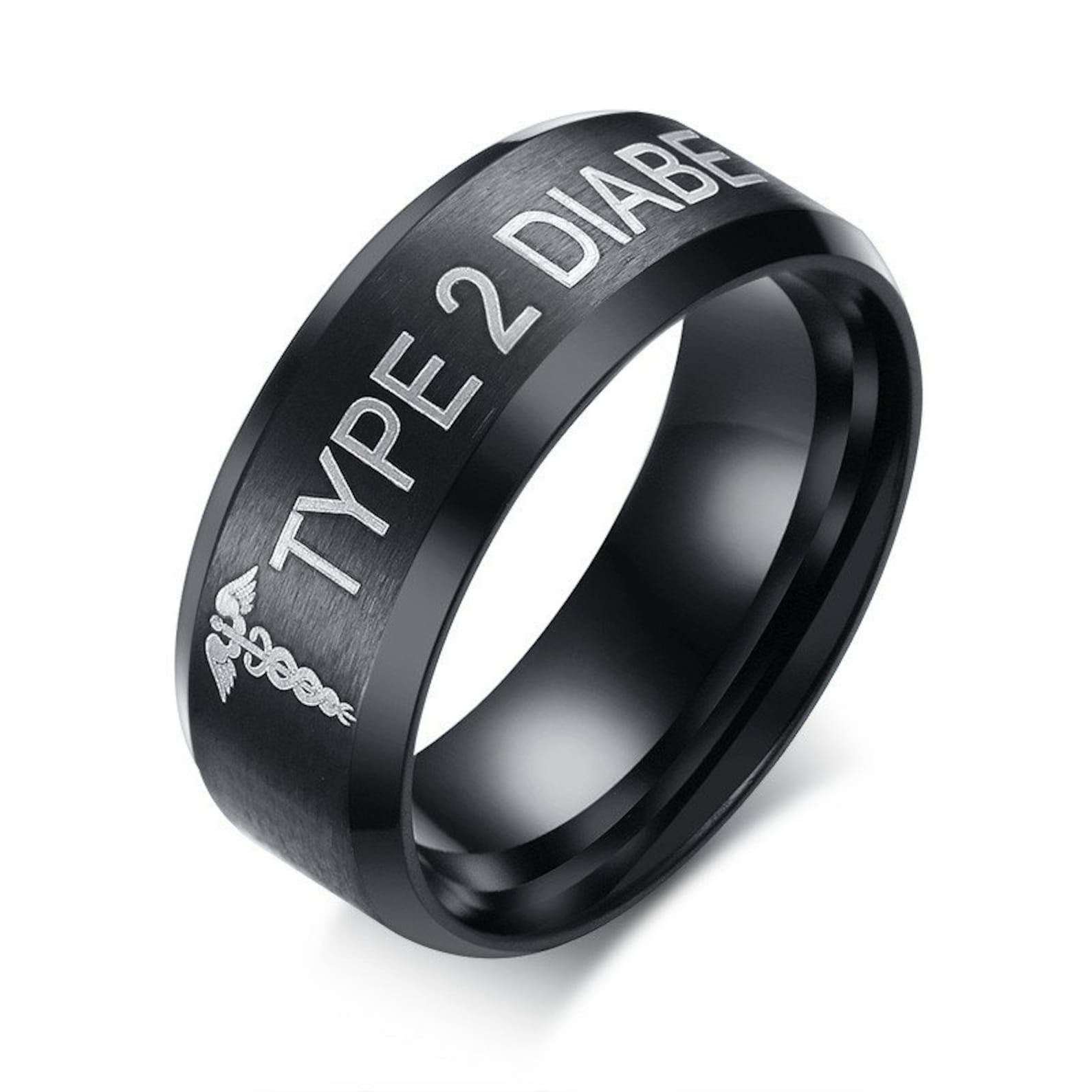 Men Personalized Medical Alert ID Ring Matt Surface Engraved Emergency Jewelry Free Engraving