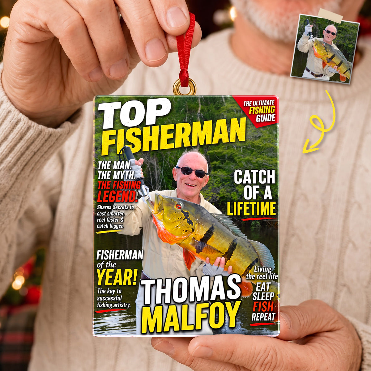 Personalized Photo Fishing Christmas Ornament - Personalized Gifts For Fishing Lovers