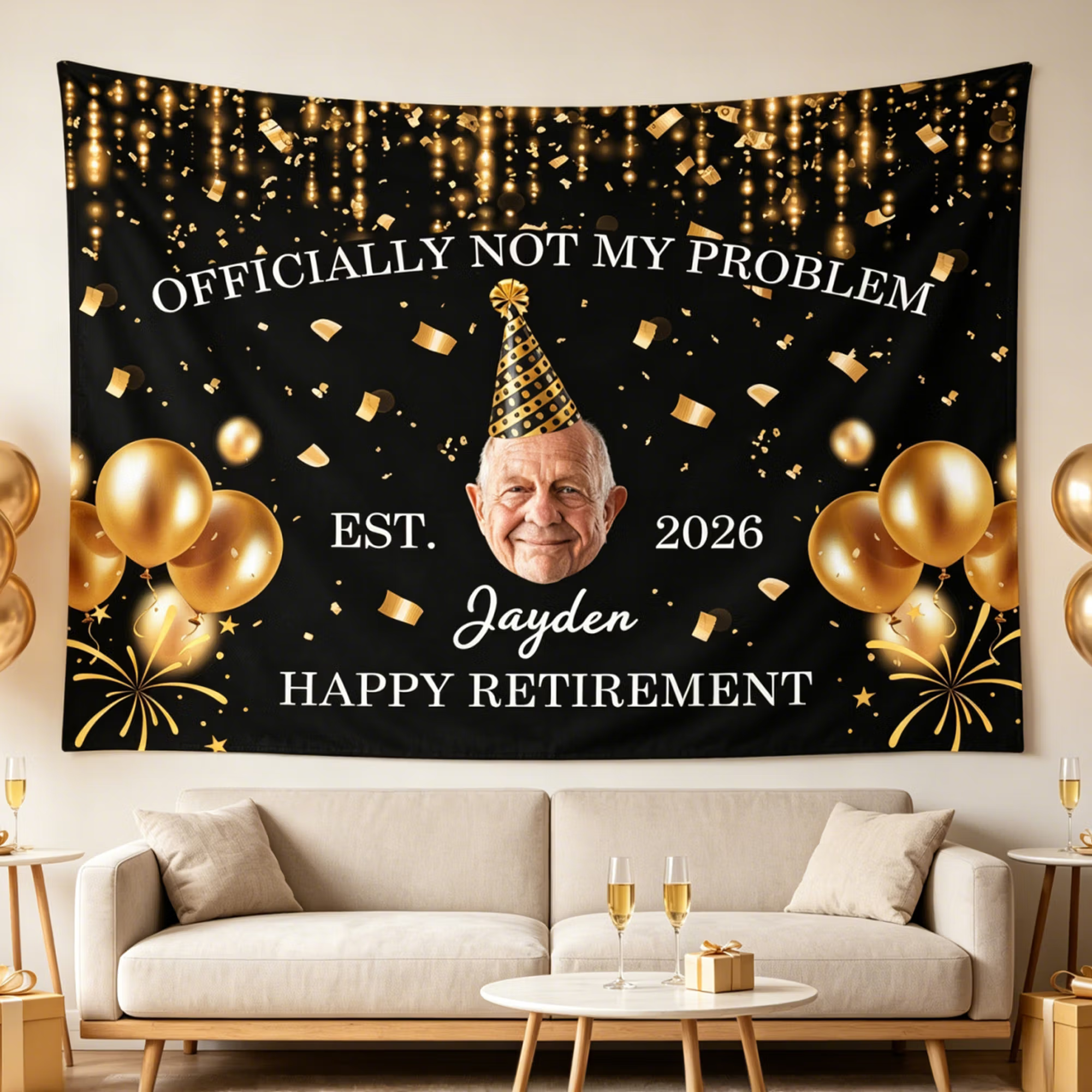 Personalized Happy Retirement Party Hat Photo Balloons Banner with Name and Year Party Backdrop Decor Retirement Gift for Retiree Coworker Family